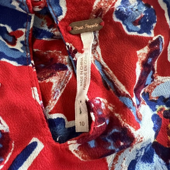 Free People Red Glow Up Mini Dress Floral Red Blue V-neck Size 10 V15 - Picture 9 of 9